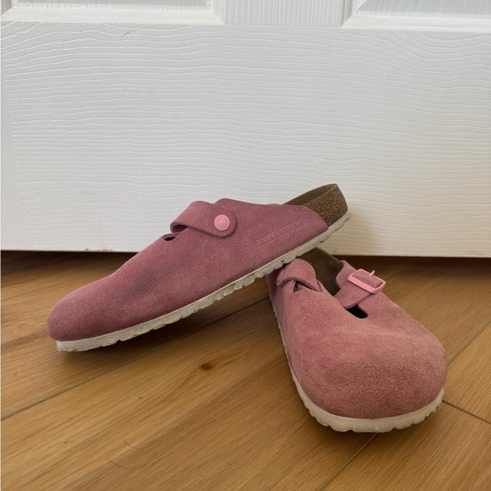 Pink Suede Slip-On Clogs, Birkenstock